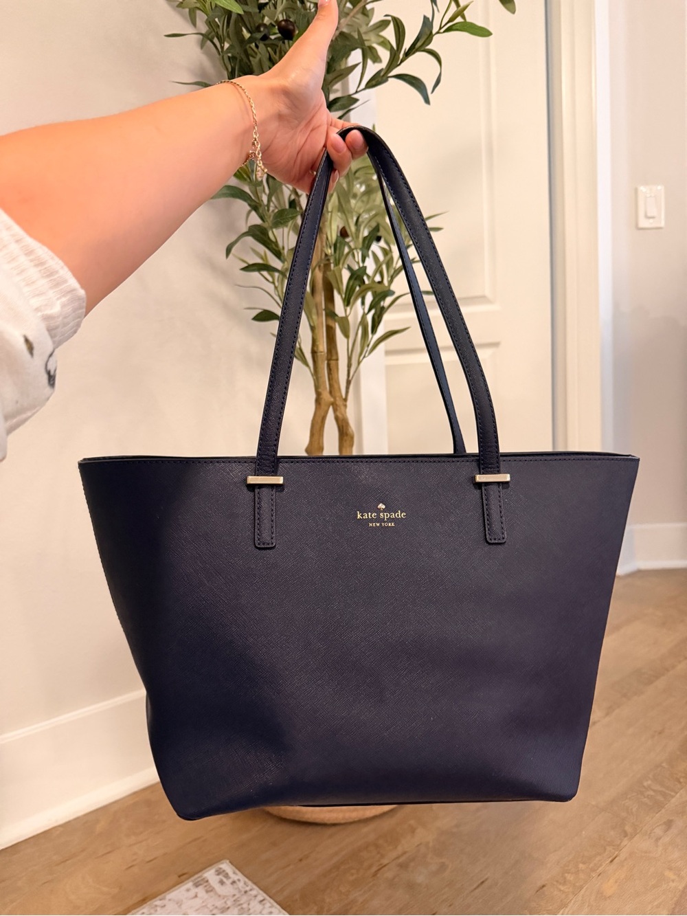 kate spade Navy Saffiano Leather Tote Bag